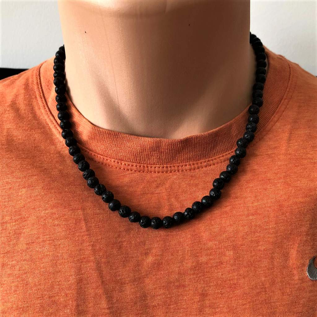 Buy the Mens Black Onyx and Silver Beaded Necklace | JaeBee Jewelry
